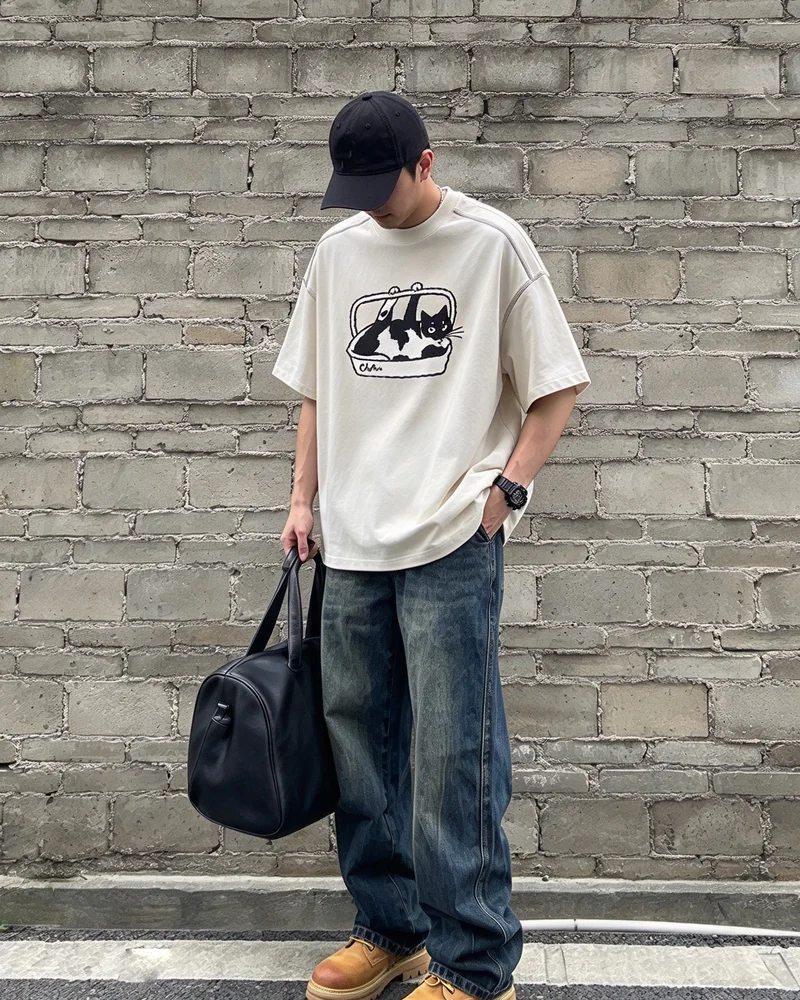 奶牛猫 明线T恤 Cow Cat Stitch Tee